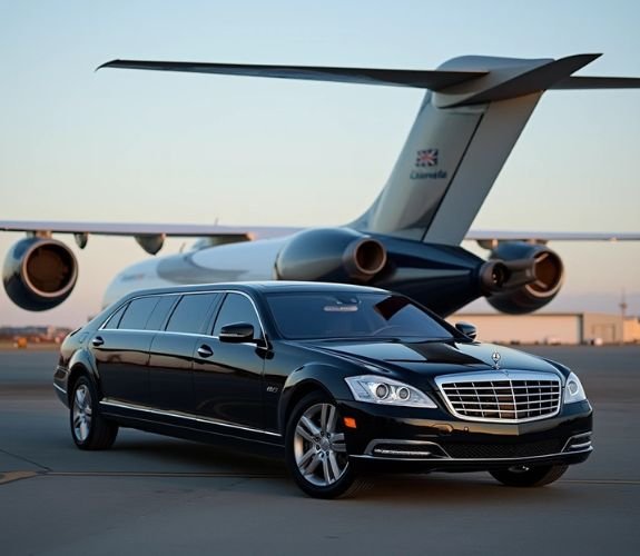 black limousine at the airport